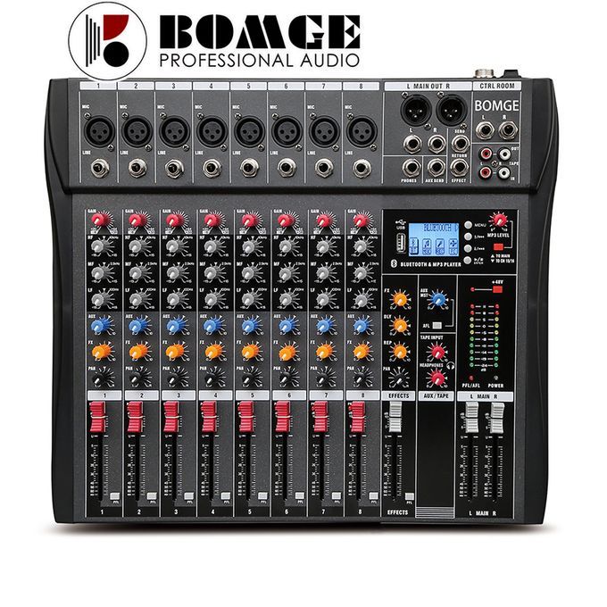 Image for BOMGE 8-Channel Professional Audio Mixer - Bluetooth, USB Sound Card & Reverb Effects (Model CT-80S)